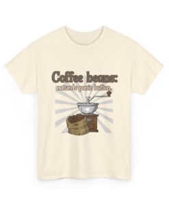 Coffee Beans: Nature’s Panic Button – Funny Caffeine Addict T-Shirt for Coffee Lovers, Gift for Coffee Enthusiasts, Eco-Friendly Tee, Great for Birthdays