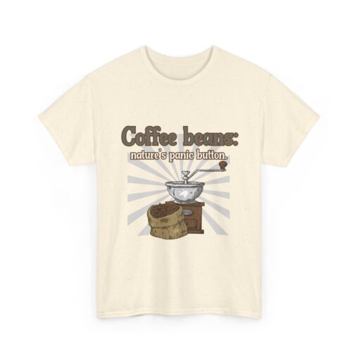 Coffee Beans: Nature’s Panic Button – Funny Caffeine Addict T-Shirt for Coffee Lovers, Gift for Coffee Enthusiasts, Eco-Friendly Tee, Great for Birthdays