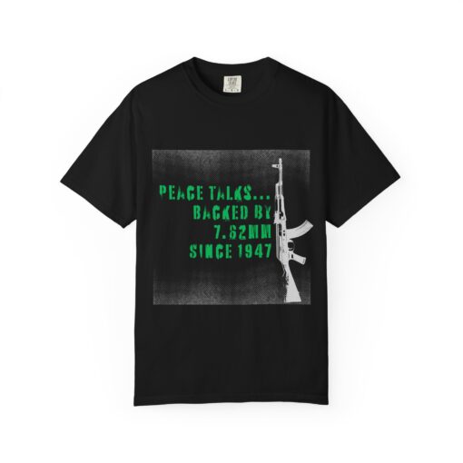 Peach Talks - Backed by 7.62mm Vintage Military T-Shirt, Unisex Tee, Anti-War Apparel, Casual Wear, Statement Clothing